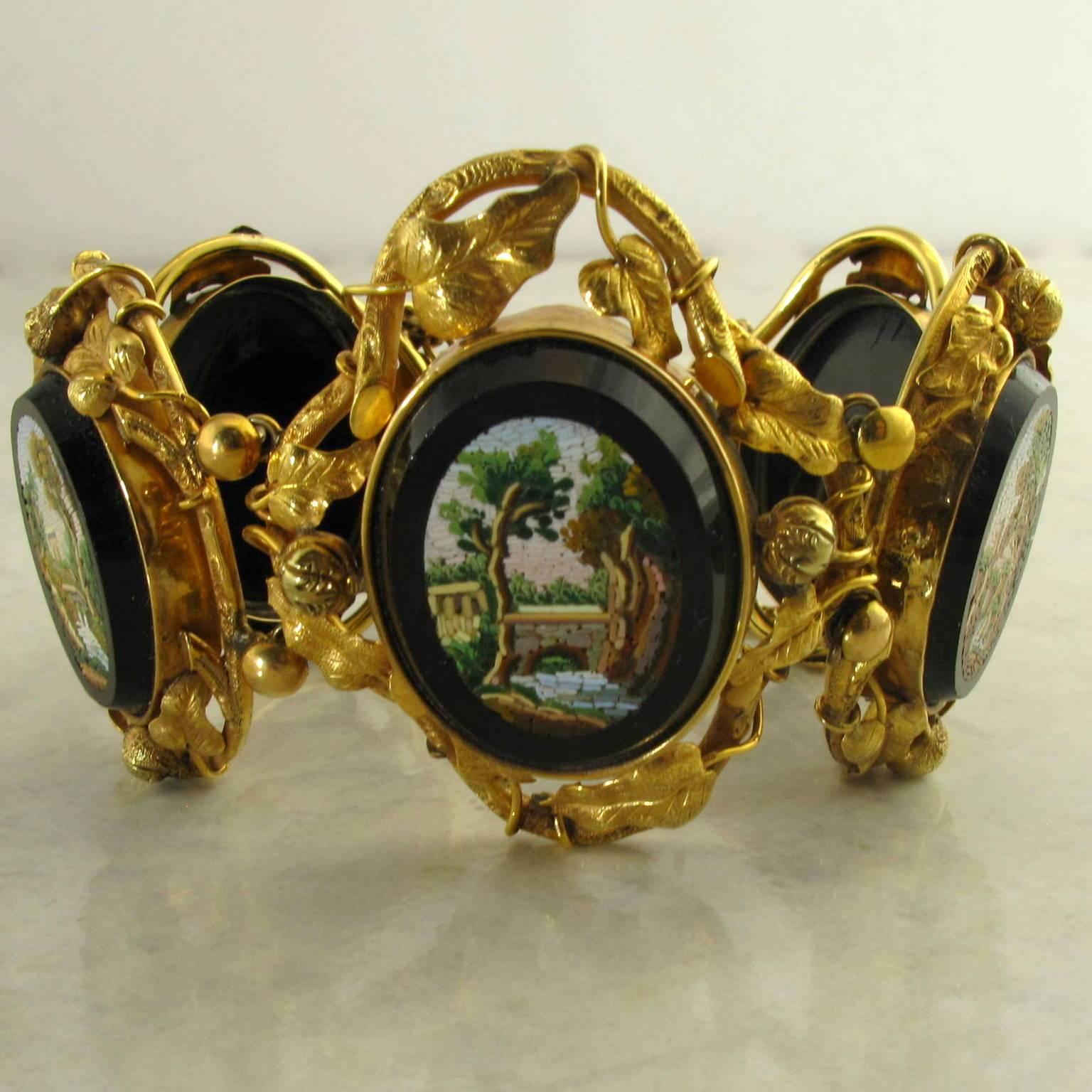  Victorian Micro Mosaic  Yellow Gold Bracelet In Good Condition In Kennebunkport, ME