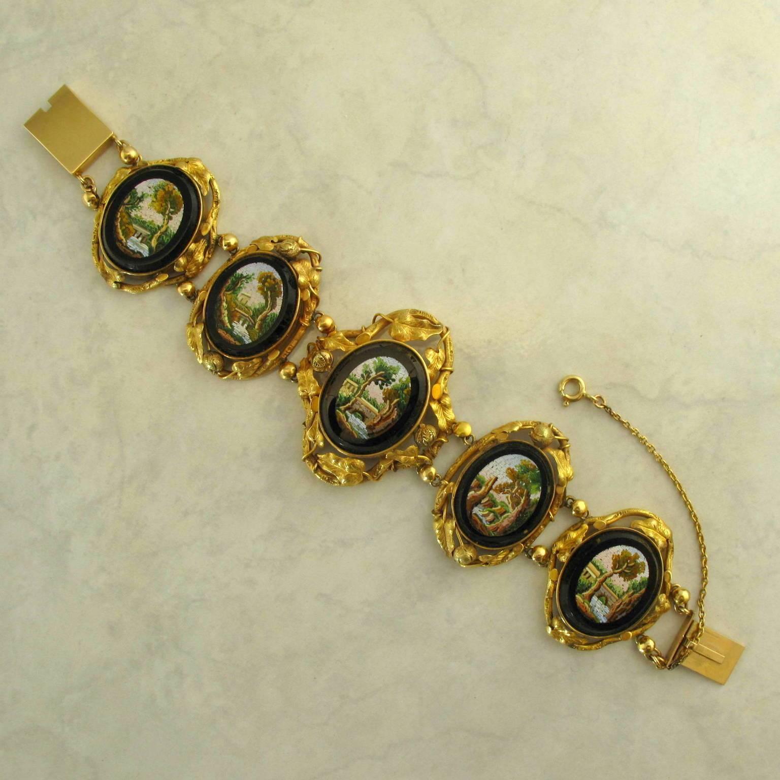 Women's  Victorian Micro Mosaic  Yellow Gold Bracelet