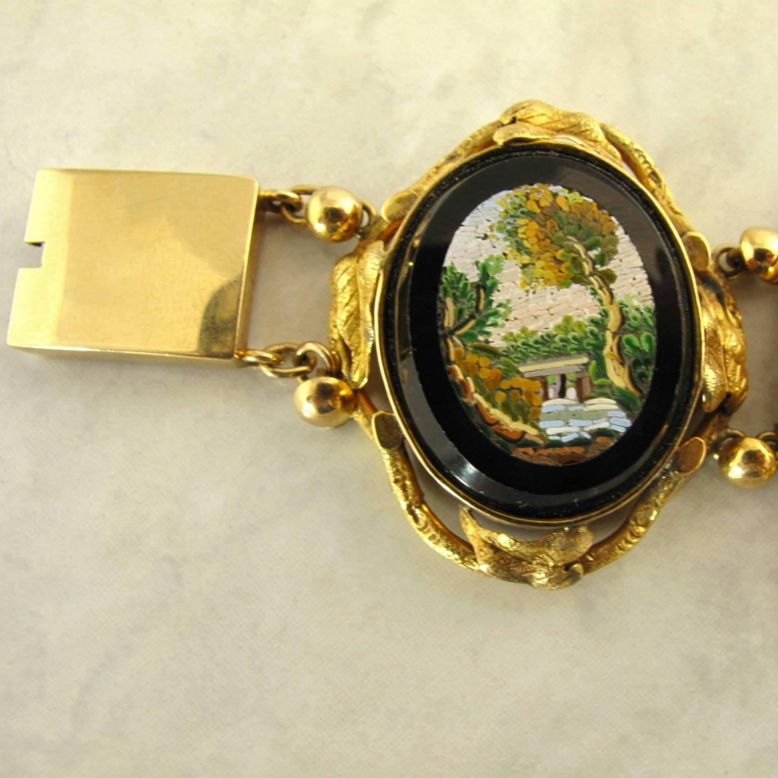 Victorian Micro Mosaic  Yellow Gold Bracelet 1
