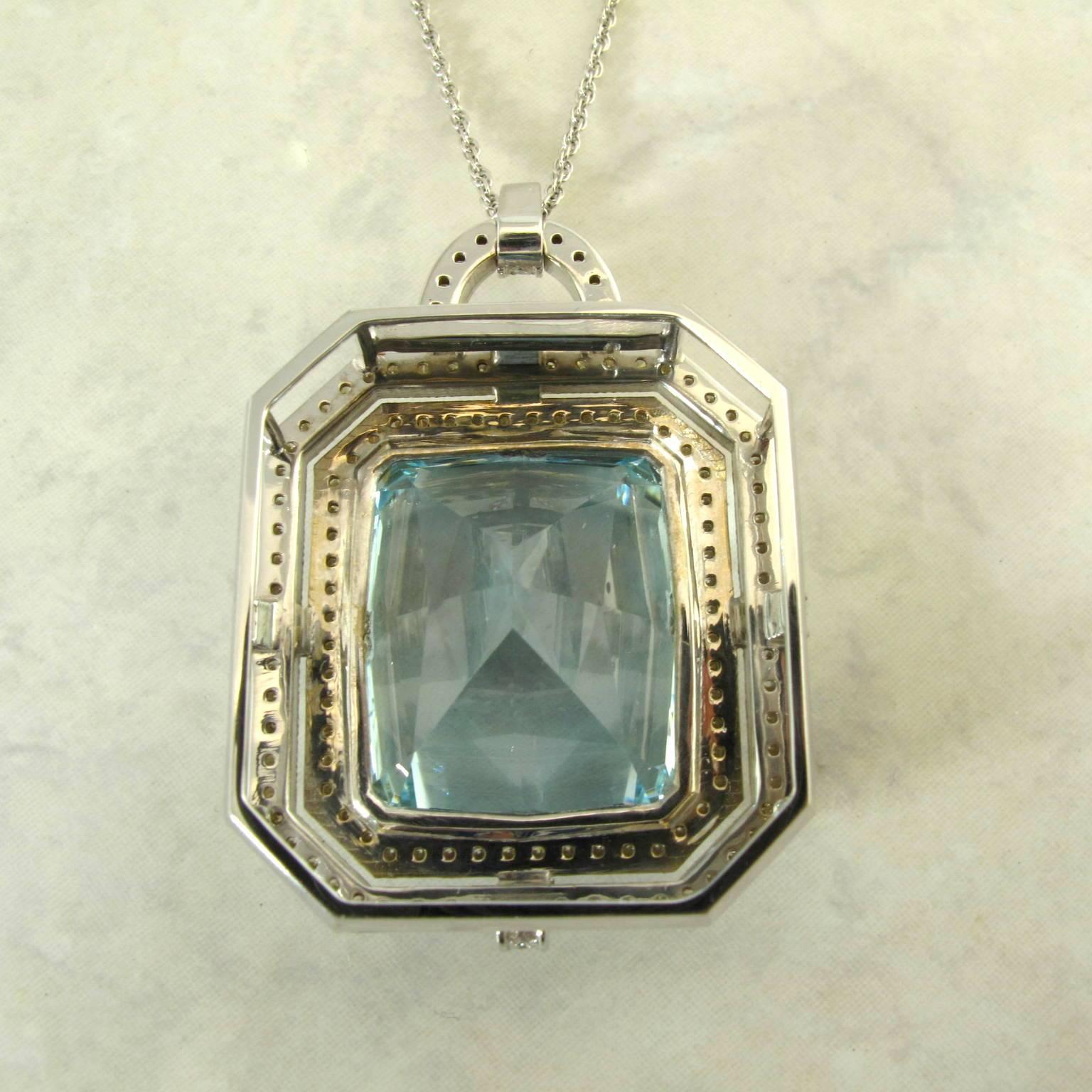 Women's Aquamarine Diamond White Gold Pendant Necklace For Sale