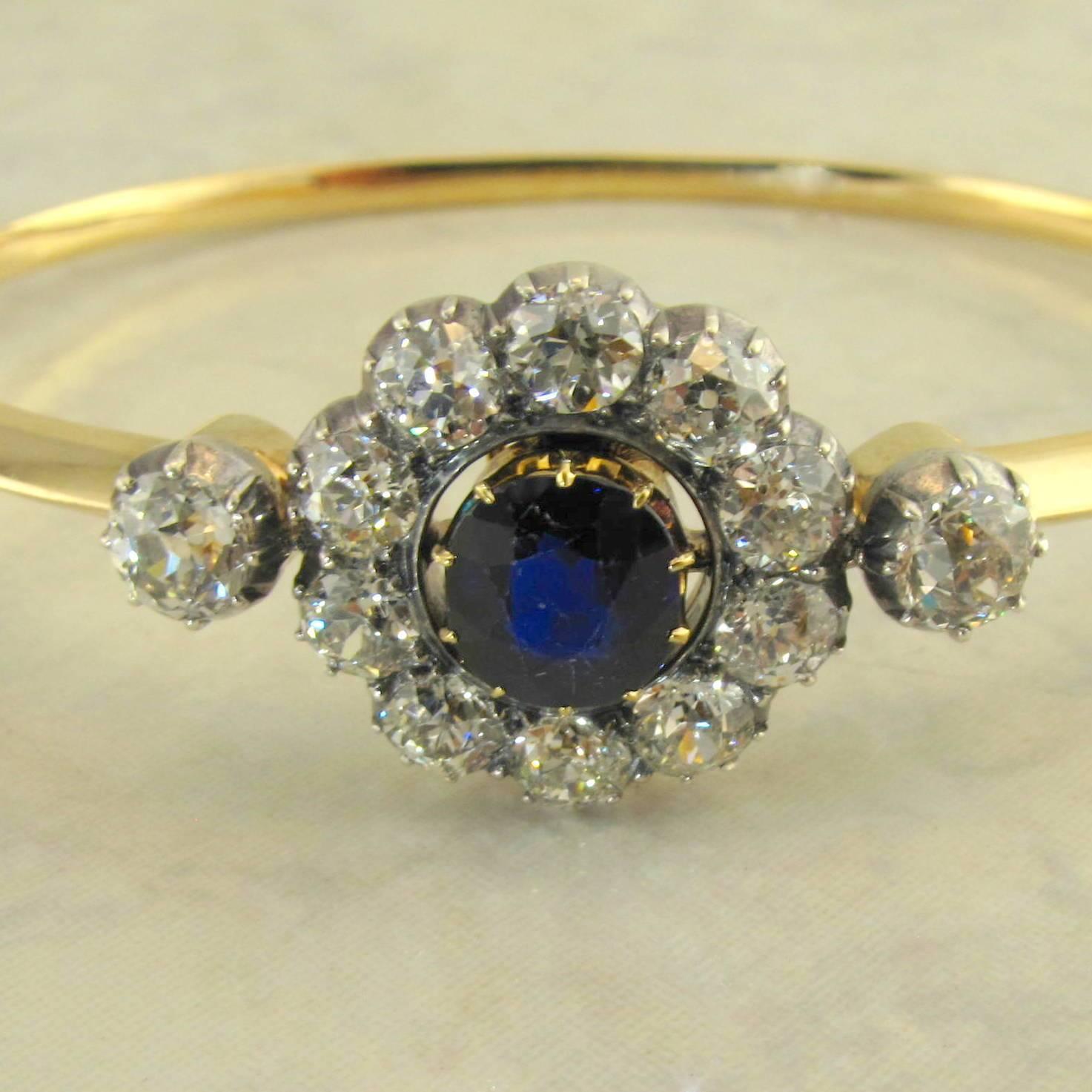 Victorian Antique Sapphire Diamond Silver Yellow Gold Bracelet For Sale