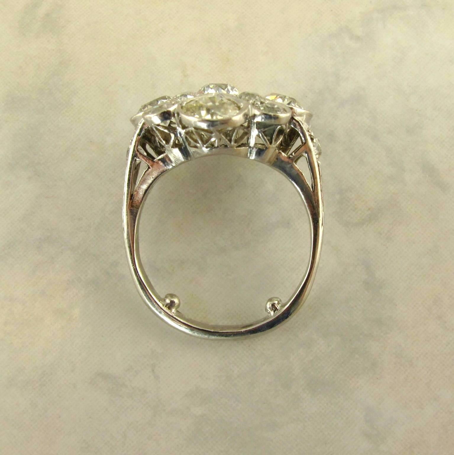 Old Mine Cut Diamond Platinum Cocktail Ring In Good Condition In Kennebunkport, ME
