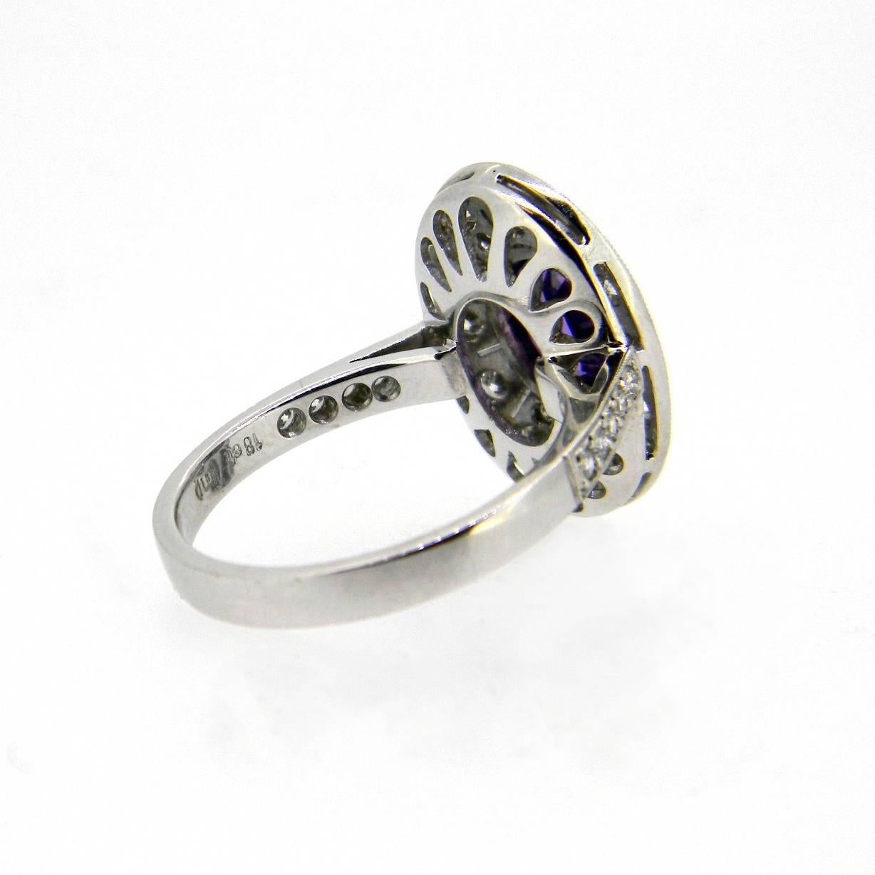 Art Deco Purple Sapphire Diamond Gold Cocktail Ring For Sale