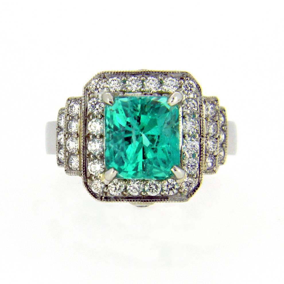 3.07 Carat Emerald Diamond White Gold Halo Ring In New Condition For Sale In Toorak, Victoria