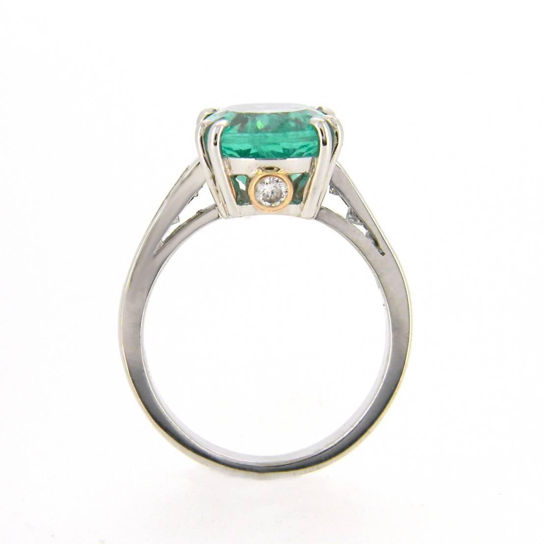 Women's 4.66 Carat Emerald Diamond White and Rose Gold Ring For Sale