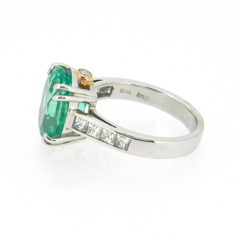 Modern 4.66 Carat Emerald Diamond White and Rose Gold Ring For Sale