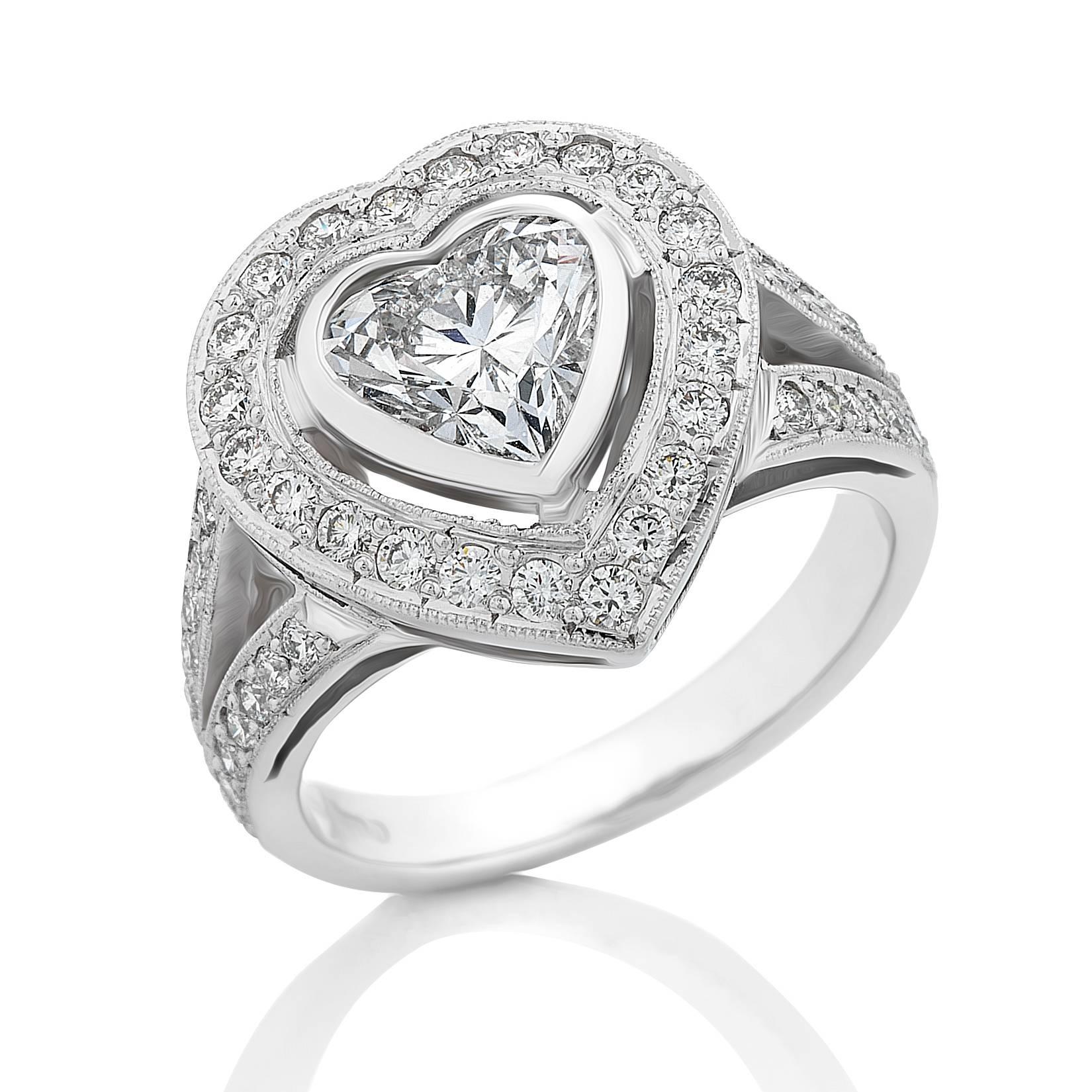 Women's GIA Certified 1.41 Carat Heart Shaped Diamond Halo Ring