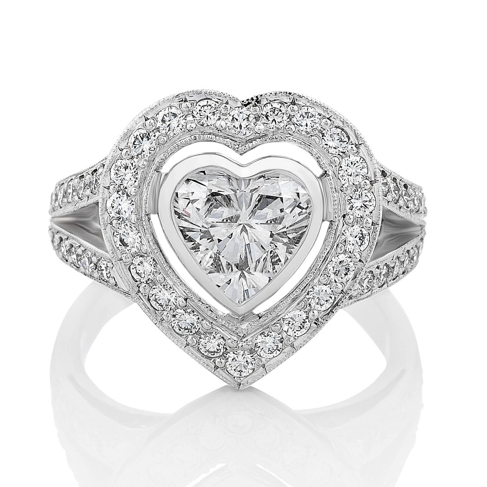 GIA Certified 1.41 Carat Heart Shaped Diamond Halo Ring In New Condition In Toorak, Victoria