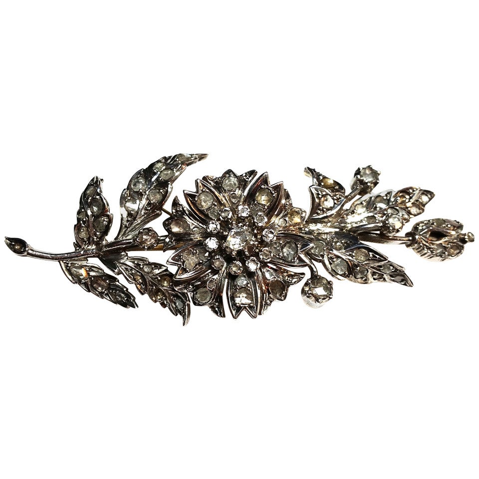 Antique Diamond Silver Gold Flower Brooch For Sale