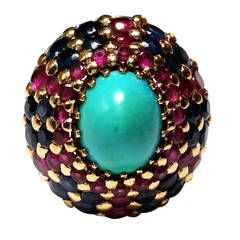 Turquoise Ruby Sapphire Gold Bombe Ring