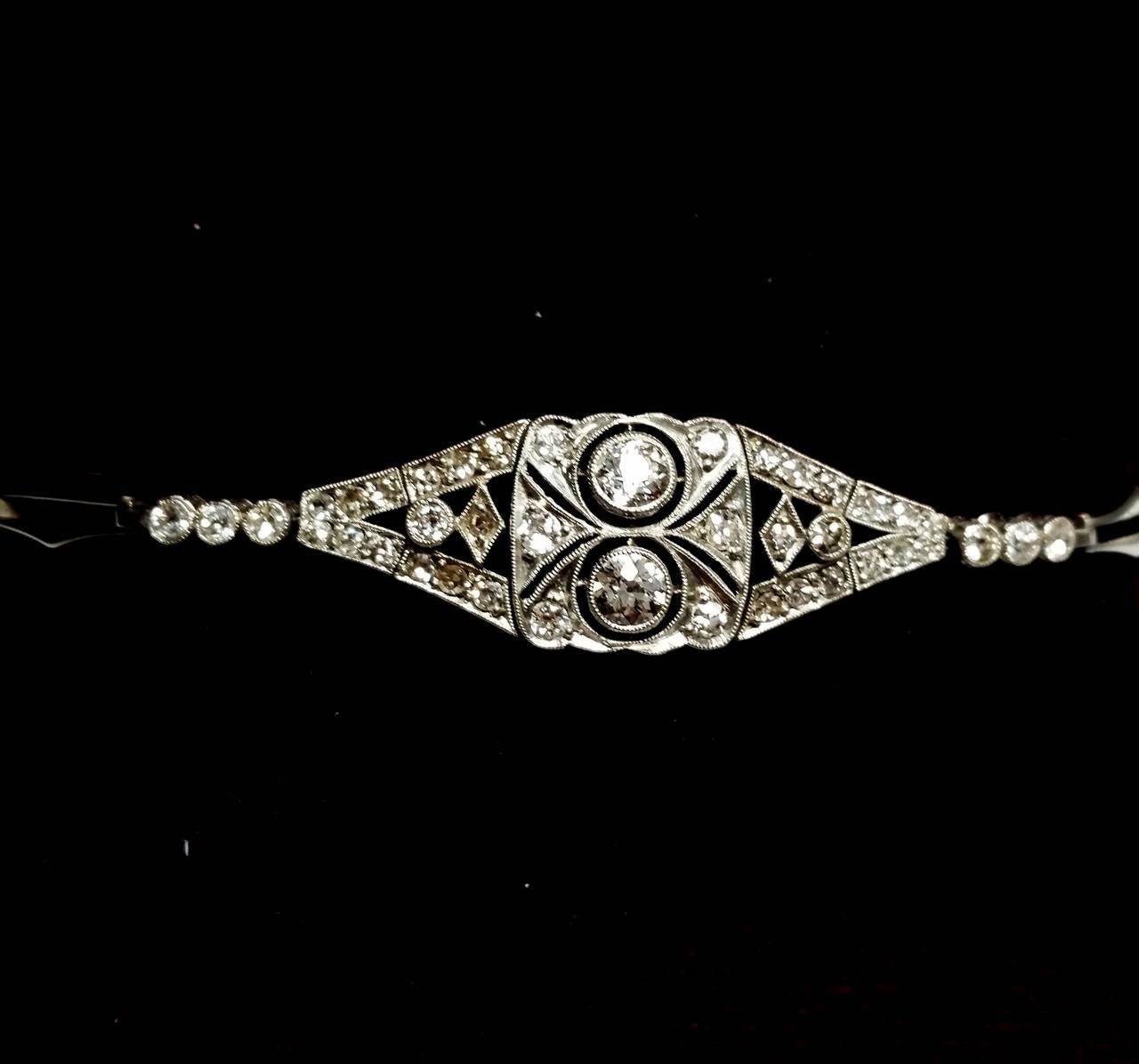 1920s Art Deco Platinum and Diamond Bracelet 6