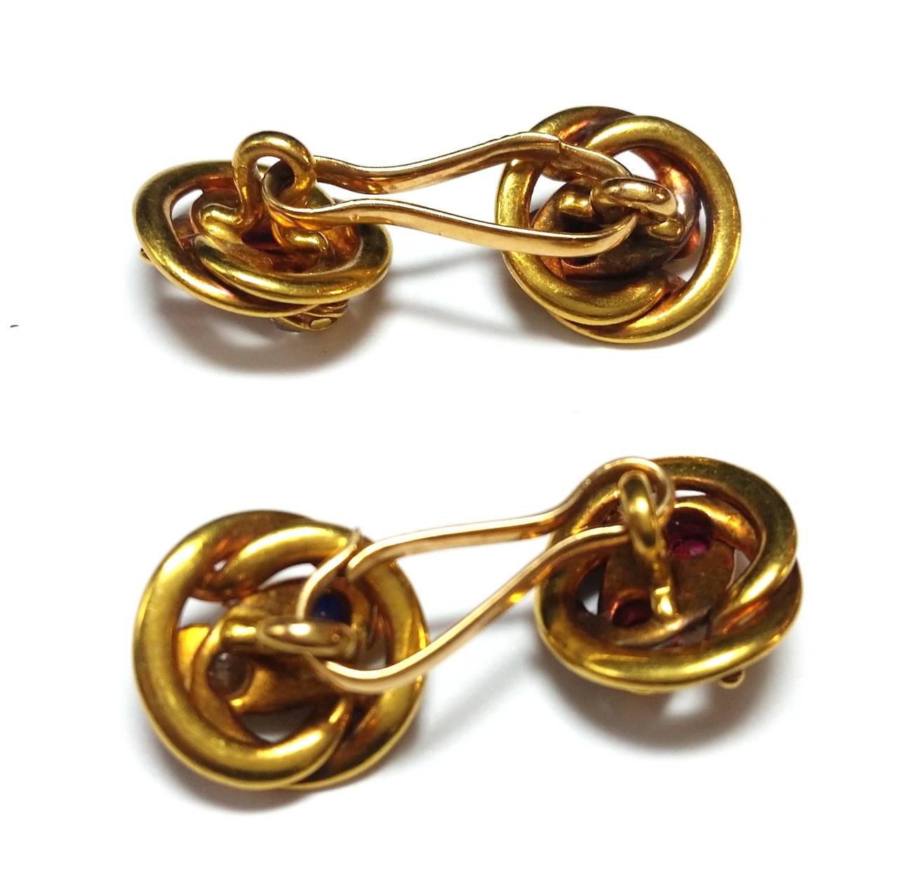 Art Nouveau 1900s French Sapphire Diamond Gold Snake Cufflinks