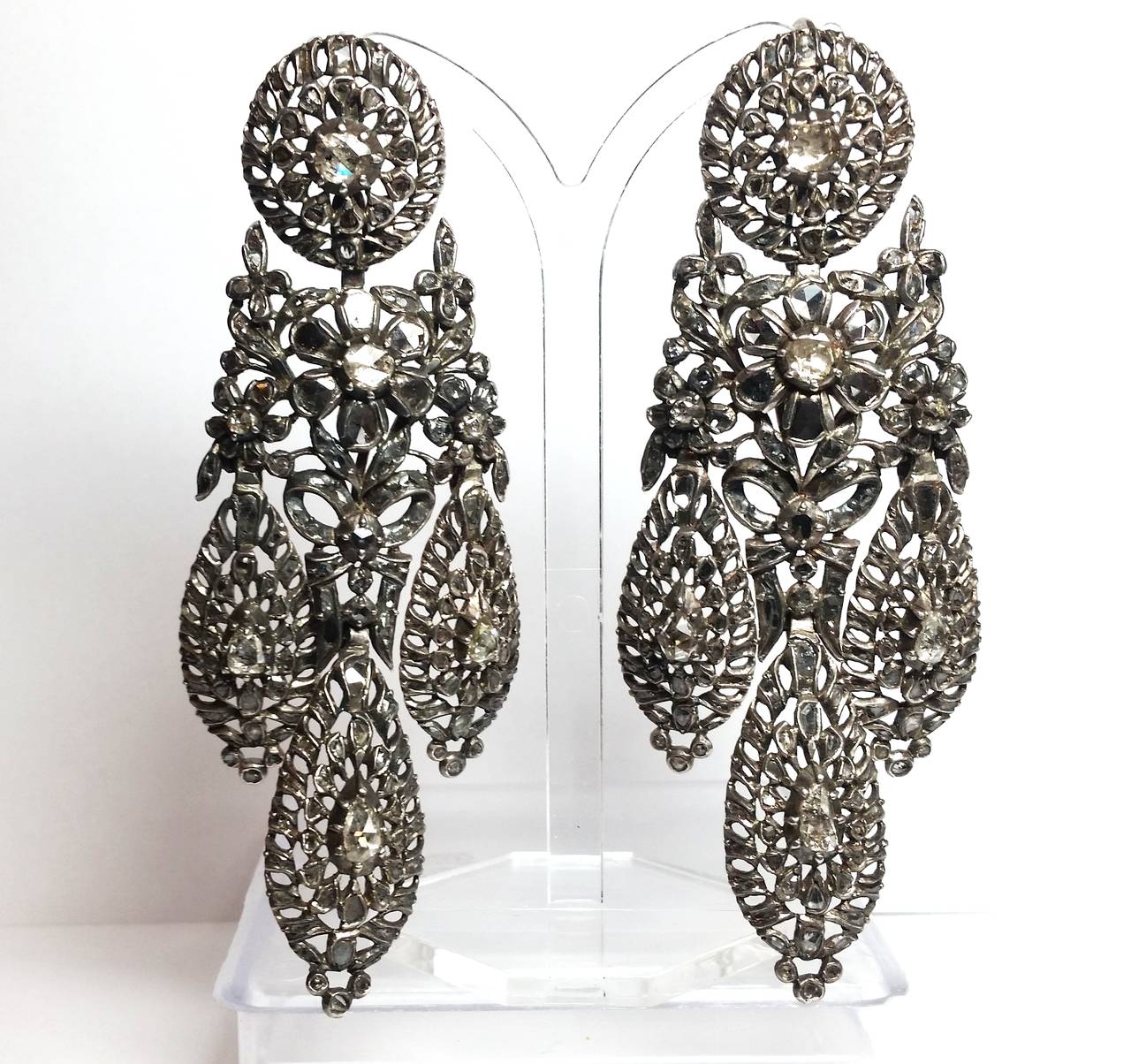 Victorian Late 18th Century Iberian Diamond Silver Earrings For Sale