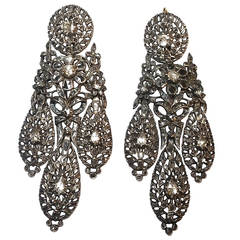 Antique Late 18th Century Iberian Diamond Silver Earrings