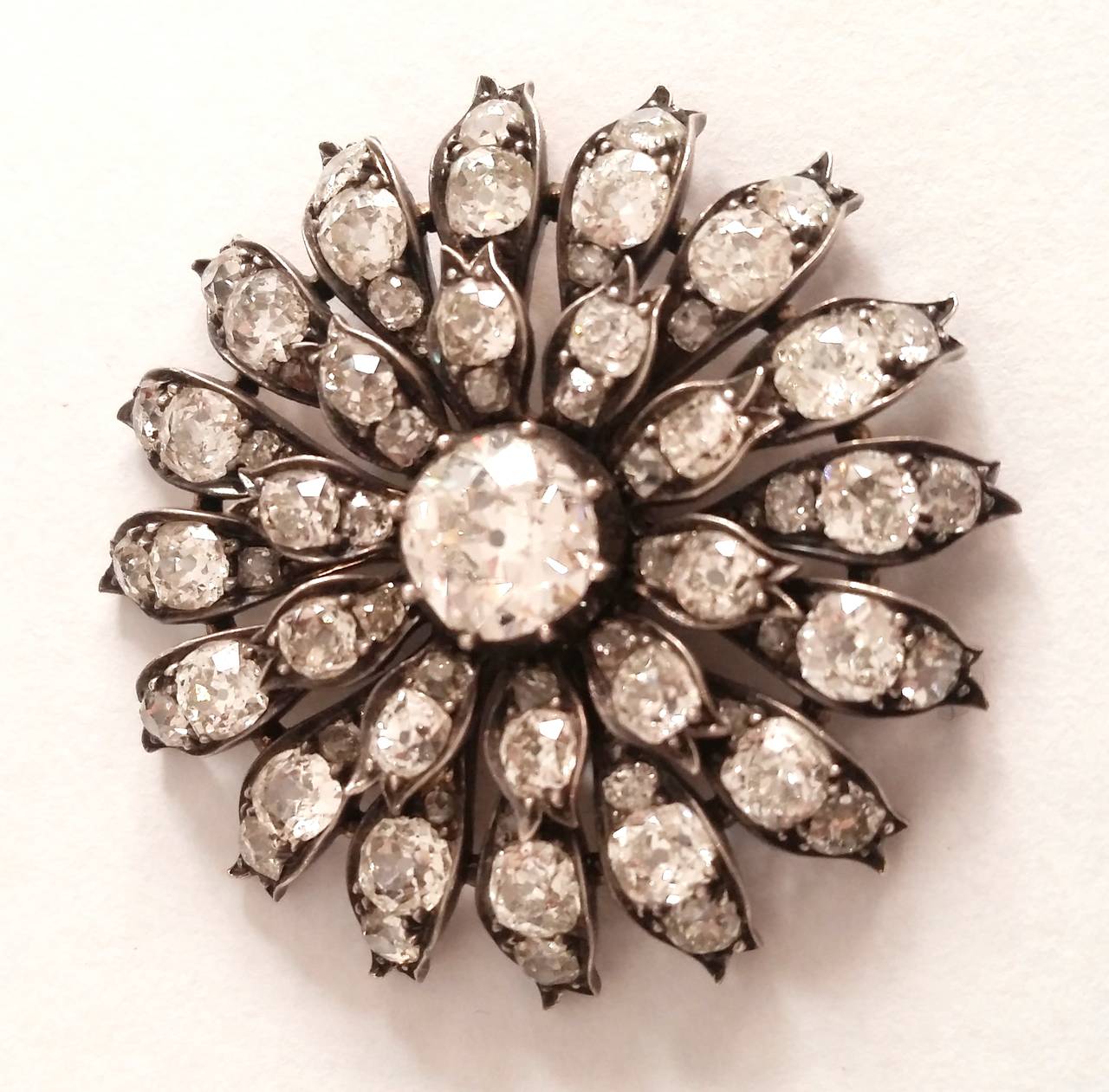 19th Century Diamond Flower Pendant Brooch Ring