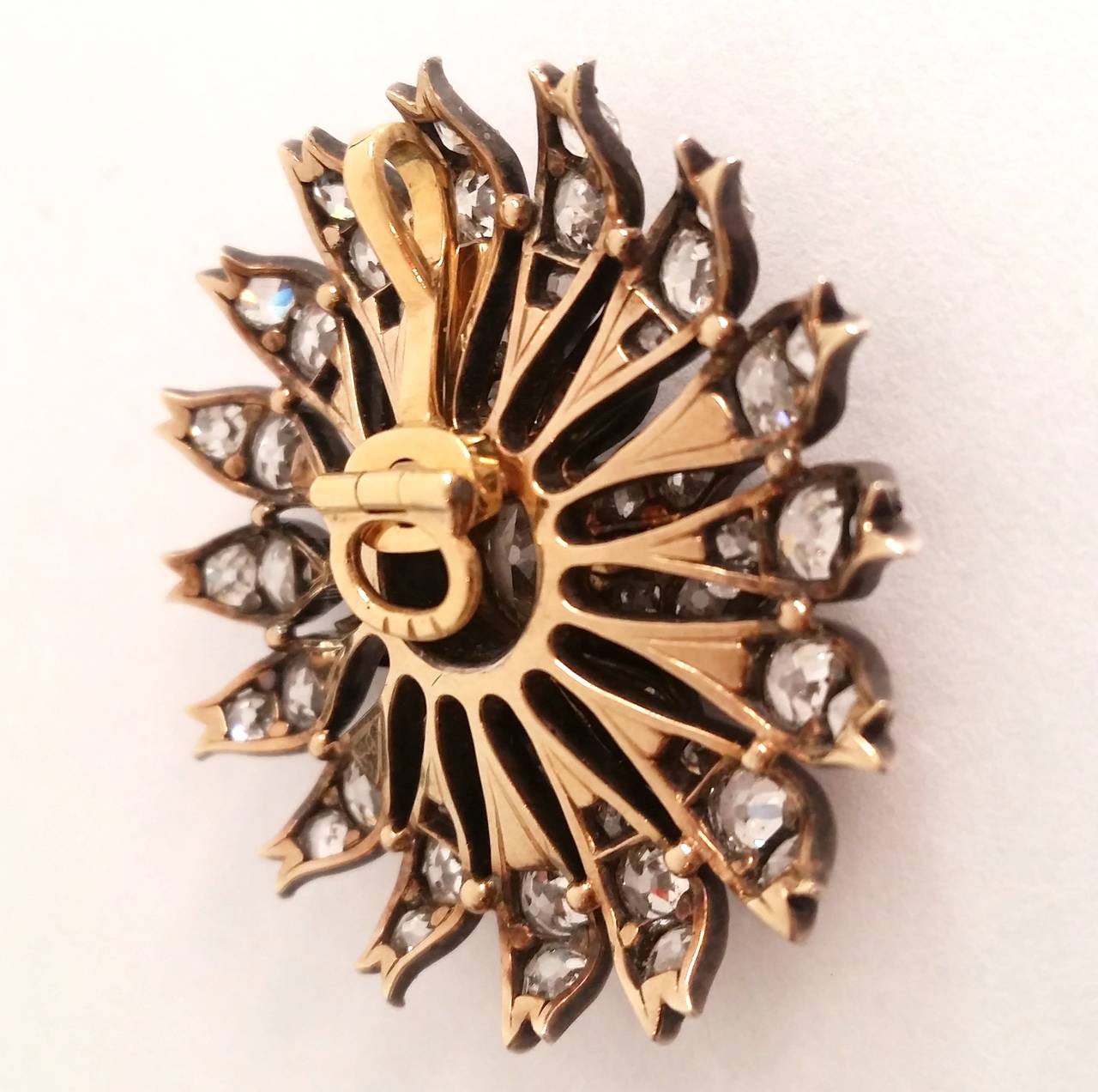 19th Century Diamond Flower Pendant Brooch Ring For Sale at 1stDibs