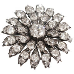 19th Century Diamond Flower Pendant Brooch Ring
