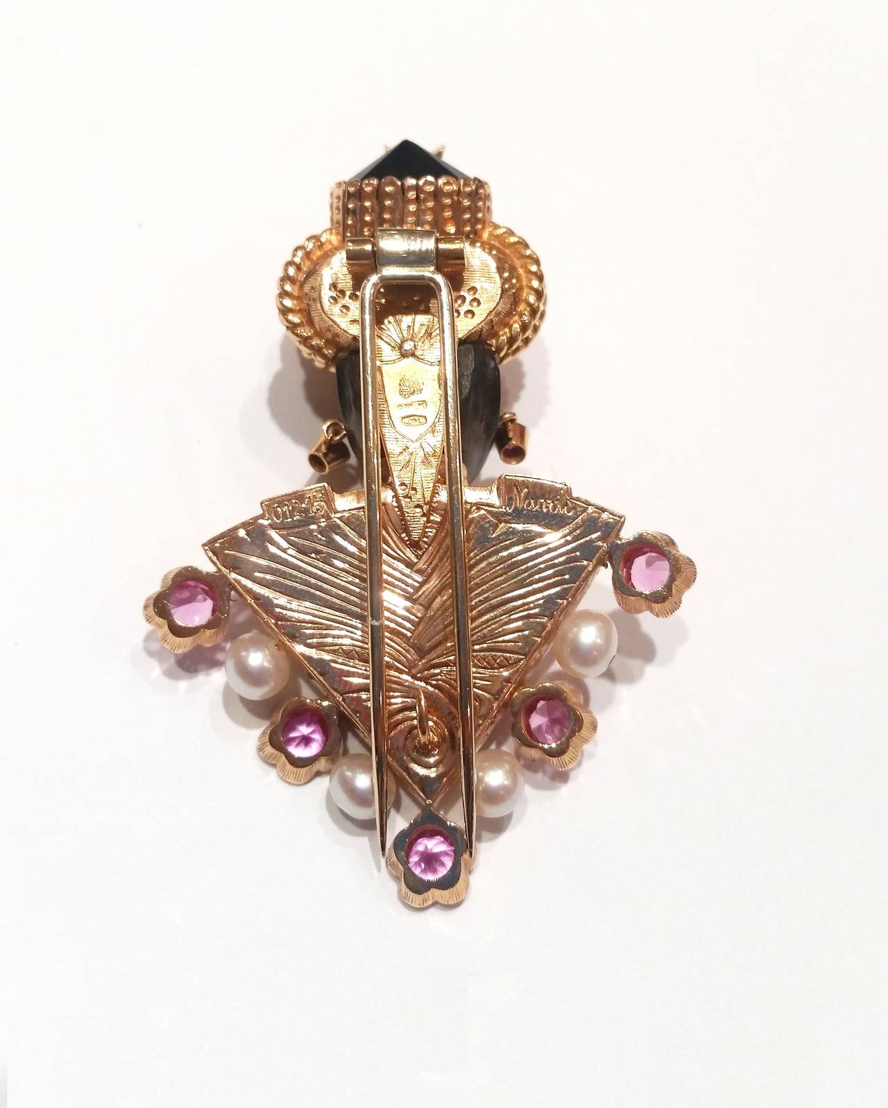 Nardi Moretto Paola Pearl Pink Sapphire Rose Gold Brooch In New Condition For Sale In Barcelona, ES