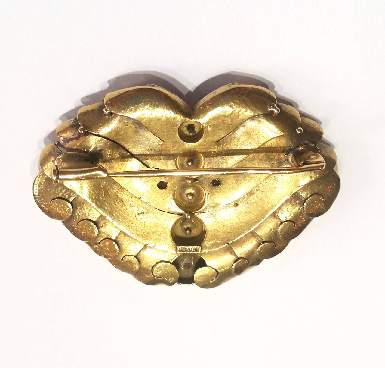 Women's or Men's 1930s Mercade Art Deco Coral Diamond Gold Brooch For Sale