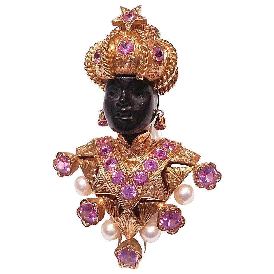 Nardi Moretto Paola Pearl Pink Sapphire Rose Gold Brooch For Sale