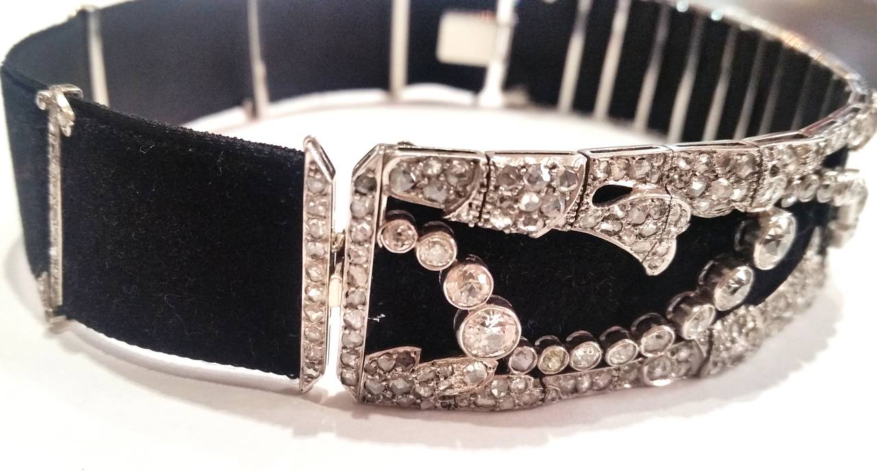 Art Deco Diamond Platinum  Velvet Choker/Bracelet In Good Condition In Barcelona, ES