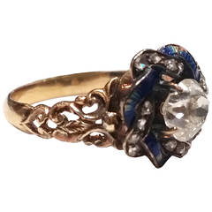 Antique 19th Century Enamel Diamond Gold Transformable Ring/Brooch