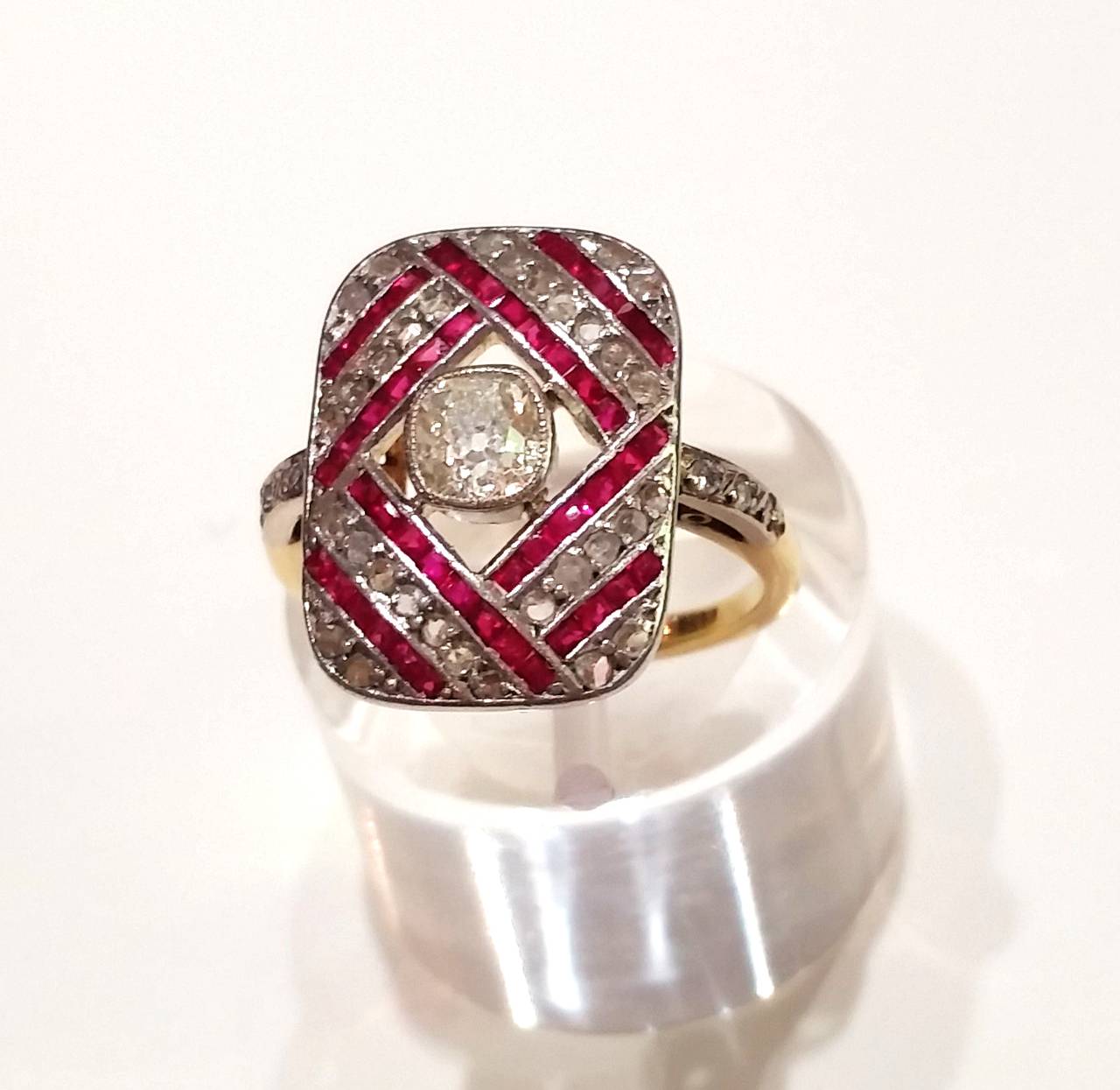 Art Deco Ruby Diamond Gold Platinum Ring
