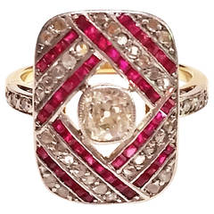 Art Deco Ruby Diamond Gold Platinum Ring