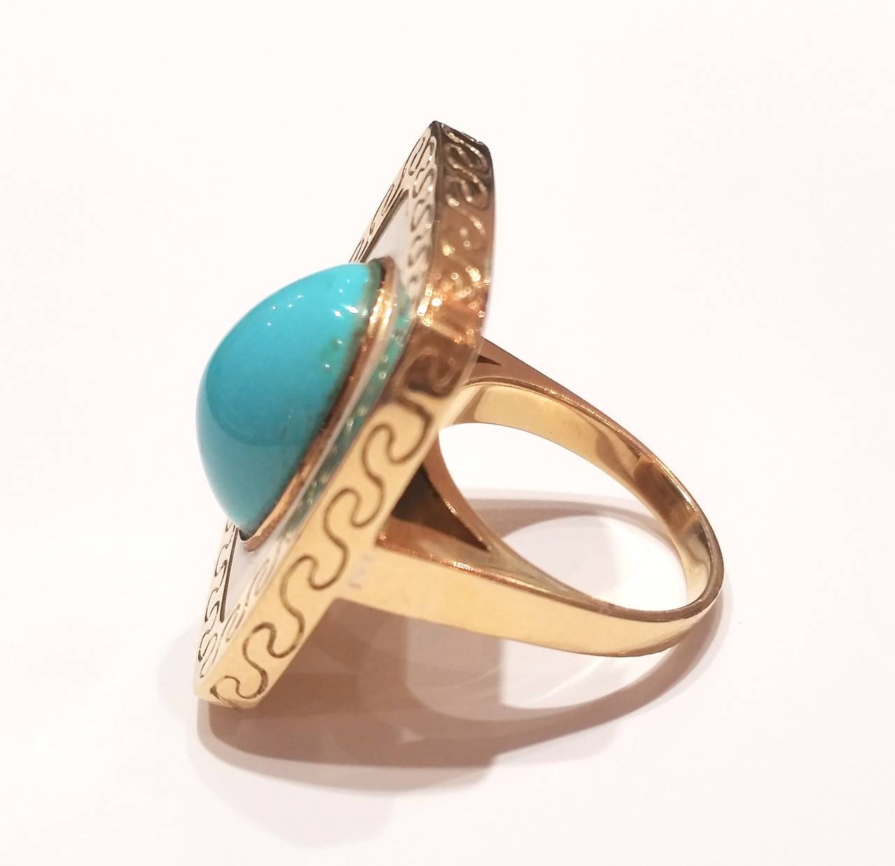 1970s Turquoise and Gold Earrings and Ring In Excellent Condition For Sale In Barcelona, ES