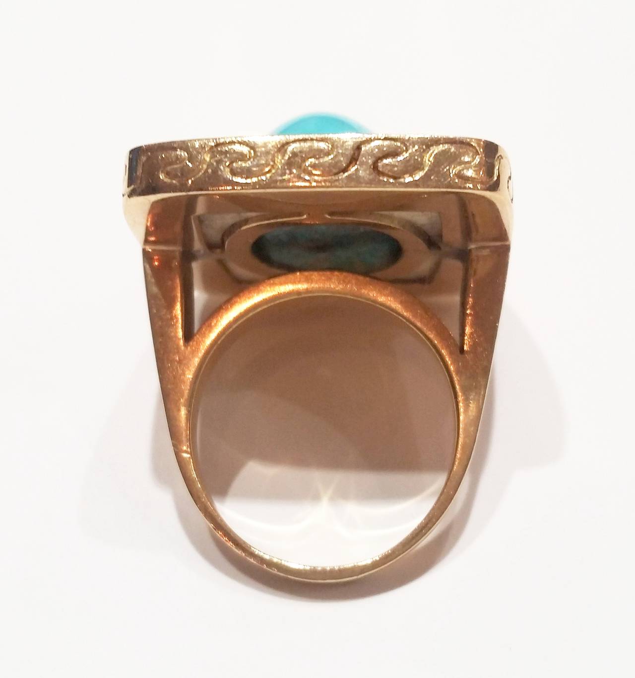 Women's 1970s Turquoise and Gold Earrings and Ring For Sale