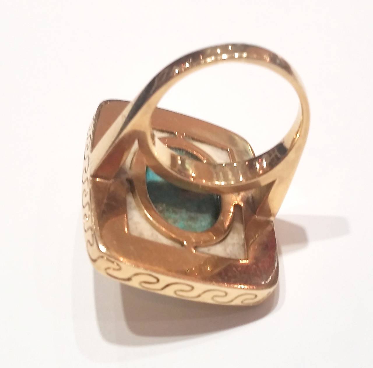 1970s Turquoise and Gold Earrings and Ring For Sale 1