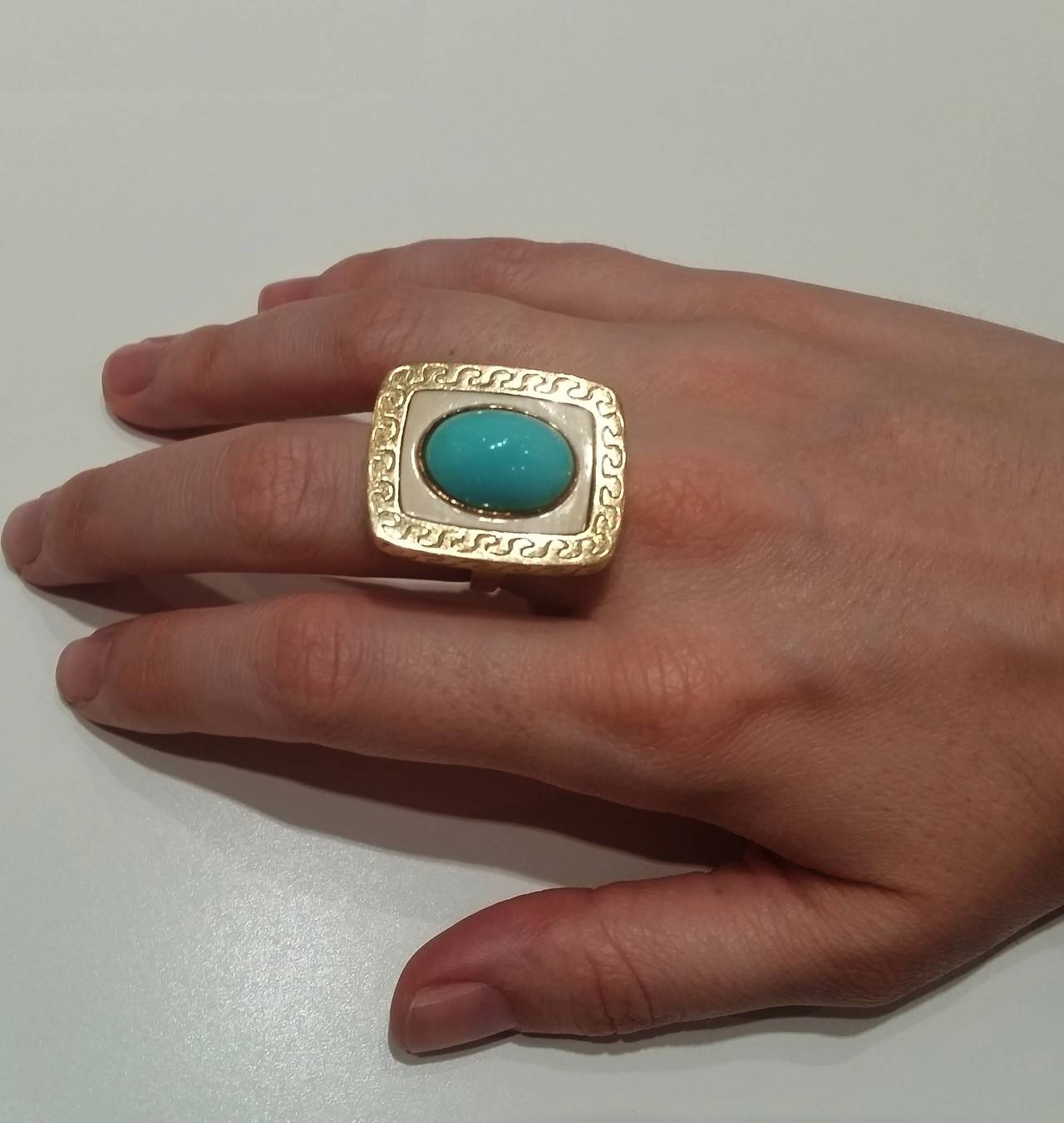 1970s Turquoise and Gold Earrings and Ring For Sale 2