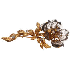 Rutilated Quartz Diamond Gold Flower Clip Brooch
