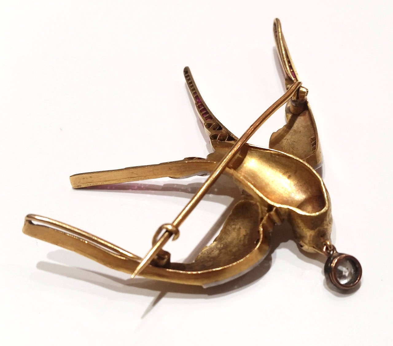 Art Nouveau Ruby Diamond Gold Platinum Bird Pendant Brooch For Sale at ...