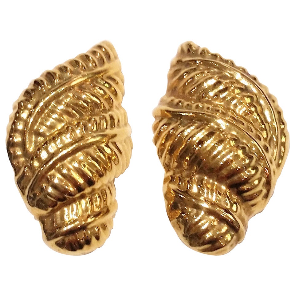 Yellow Gold Vegetal Motif Earclips For Sale