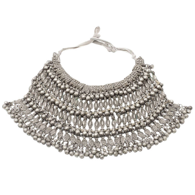 Early 20th Century Silver Ethnic Fringe Necklace For Sale