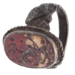 Greco-Phoenician Bronze and Red Jasper Intaglio Ring