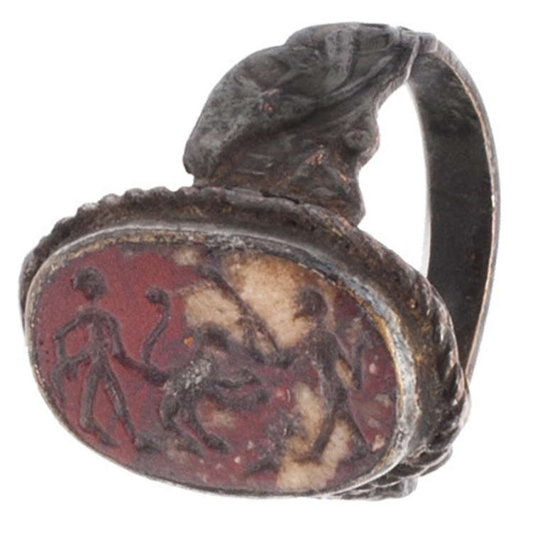 Greco-Phoenician Bronze and Red Jasper Intaglio Ring For Sale