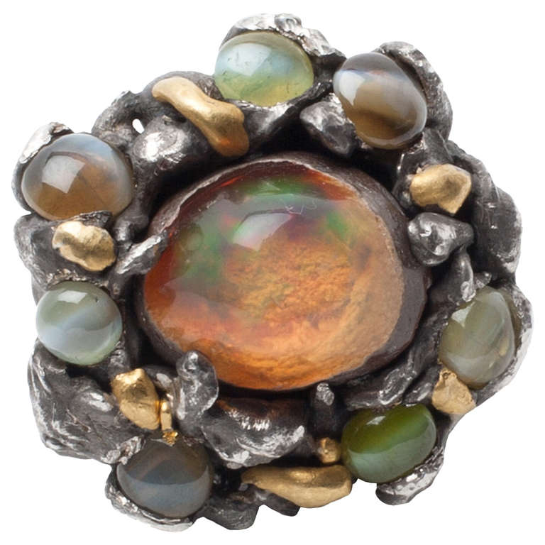 Vicente Gracia Opal and Cat´s Eye Chrysoberyl Ring For Sale