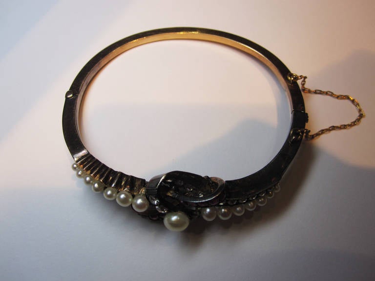 19th Century Pearl Ruby Diamond Bangle In Good Condition For Sale In Barcelona, ES