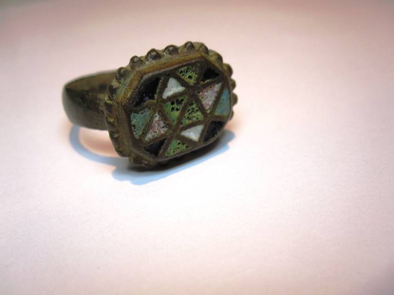 Women's or Men's Archelogical Late Roman Empire Bronze and Enamel Ring For Sale