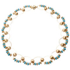 Turquoise Bead Gold Necklace