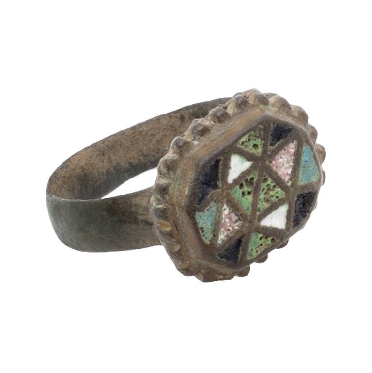 Archelogical Late Roman Empire Bronze and Enamel Ring For Sale