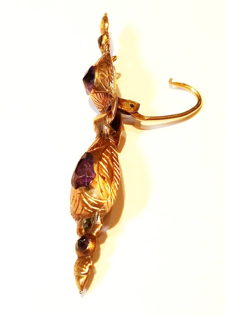 Women's Antique 19th Century Spanish Amethyst Yellow Gold Earrings For Sale