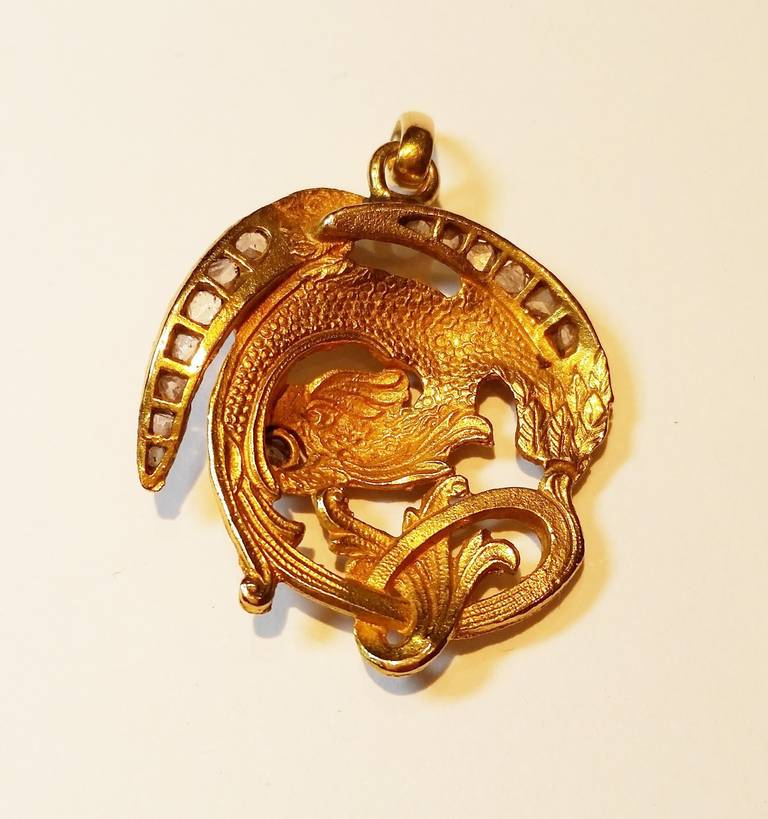 Art Nouveau Dragon Diamond Pendant