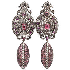 Vintage Tourmaline Diamond Drop Earrings