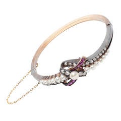 19th Century Pearl Ruby Diamond Bangle