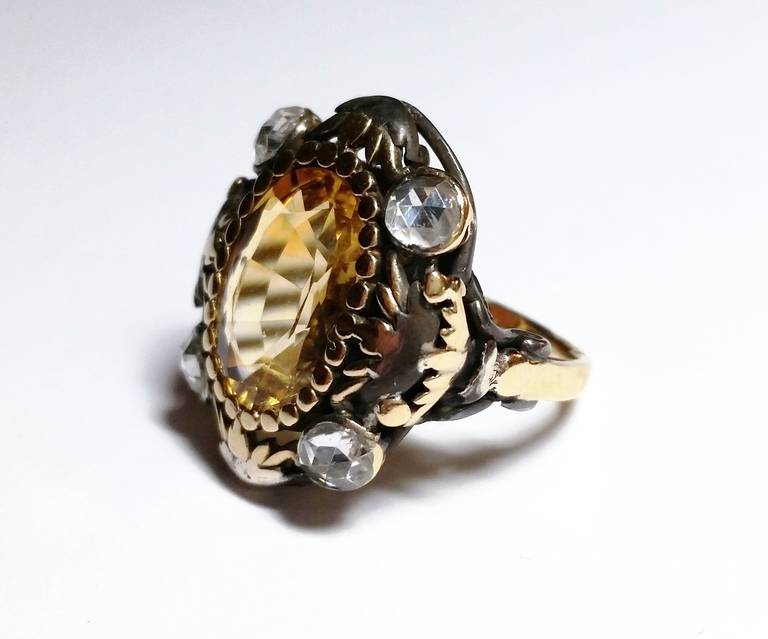 Catalan Art Deco Citrine Diamond Ring