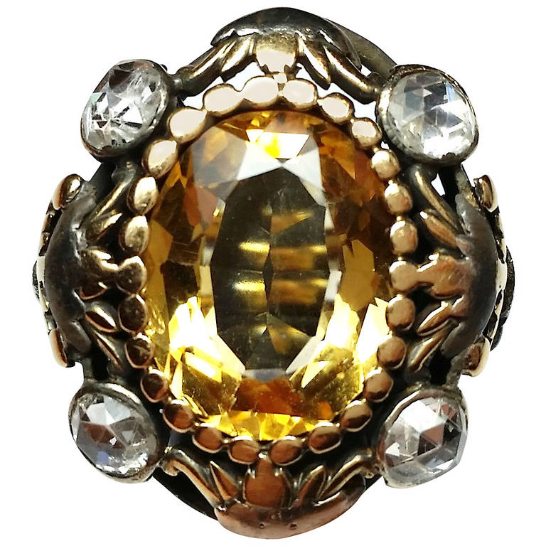 Catalan Art Deco Citrine Diamond Ring For Sale