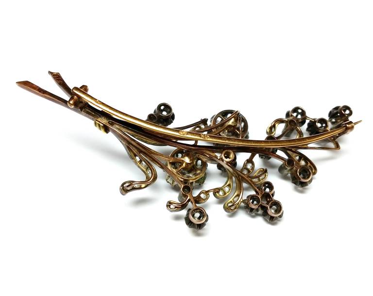 Russian Antique Diamond Silver Gold Brooch